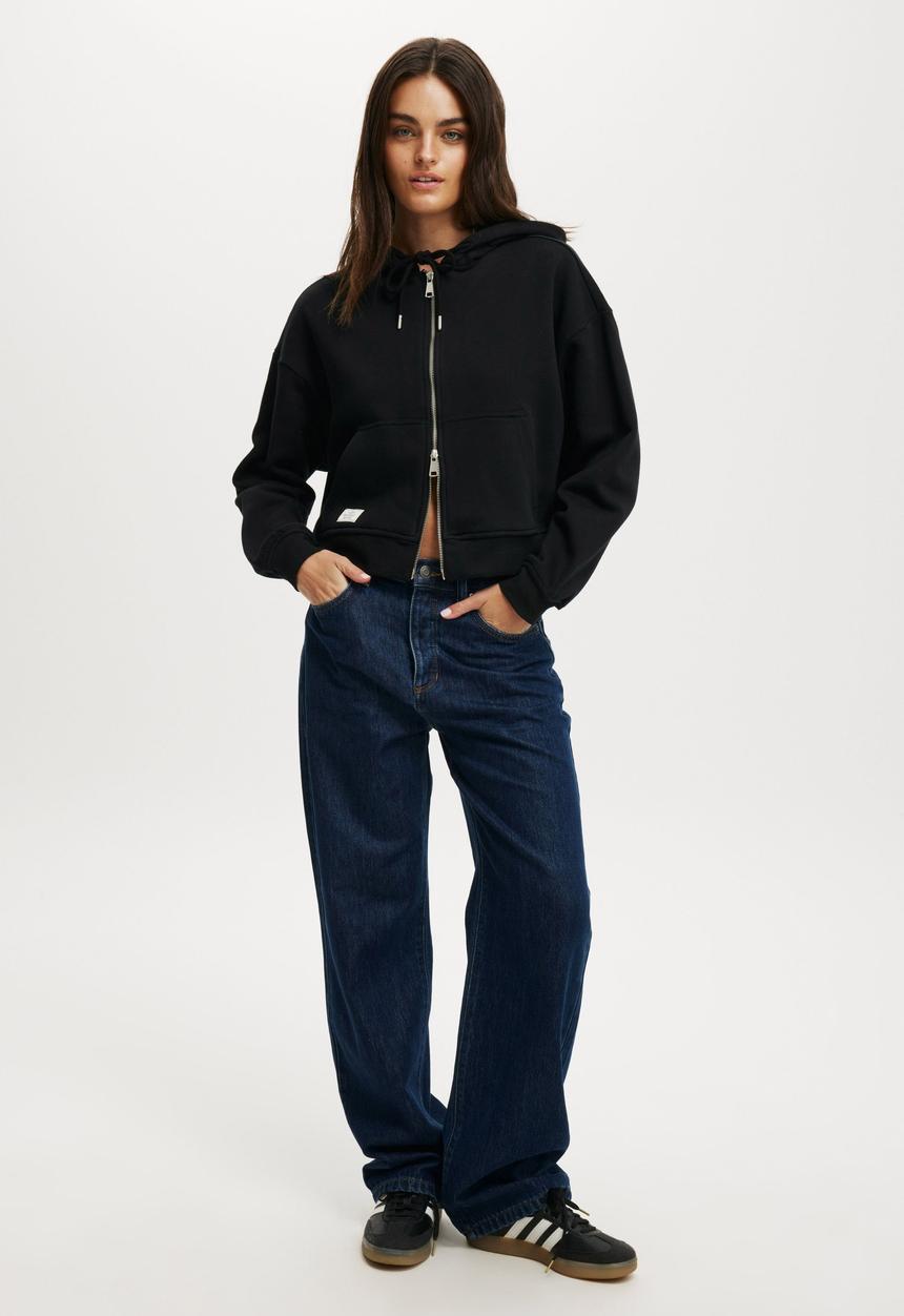 Cotton On - Classic fleece oversized zip through hoodie-black