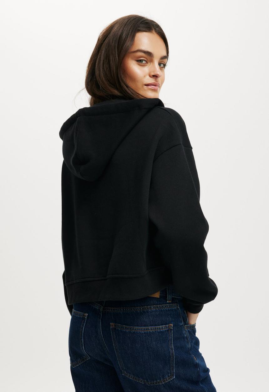 Cotton On - Classic fleece oversized zip through hoodie-black