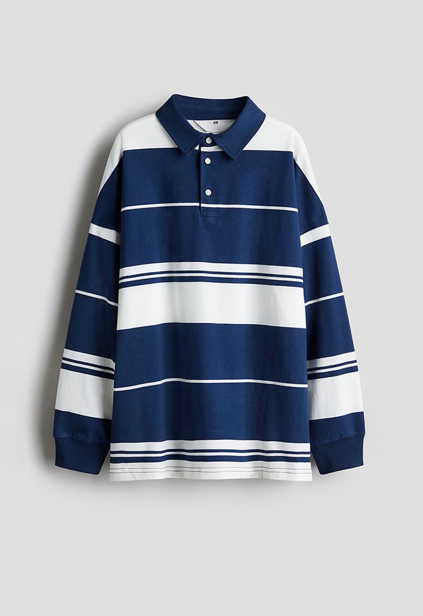 H&M - Cotton jersey rugby shirt - navy blue striped