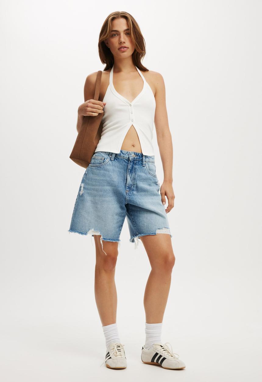 Cotton On - Relaxed denim short - saltwater blue rip