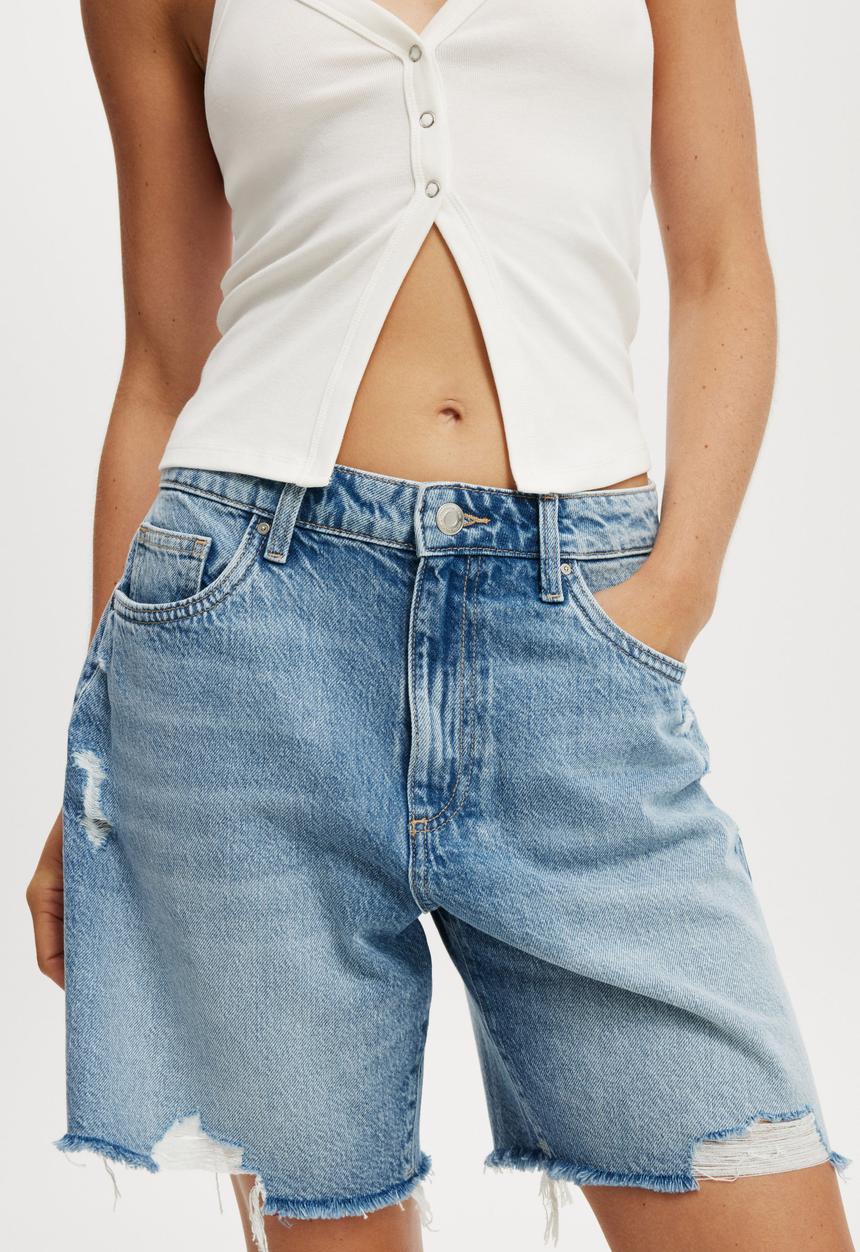 Cotton On - Relaxed denim short - saltwater blue rip