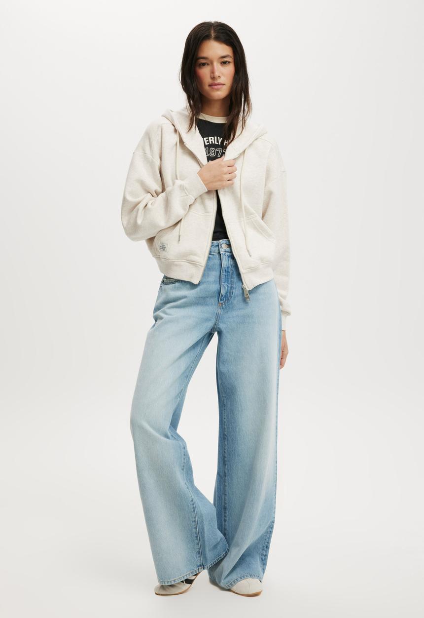 Cotton On - Classic fleece oversized zip through hoodie-oatmeal marle