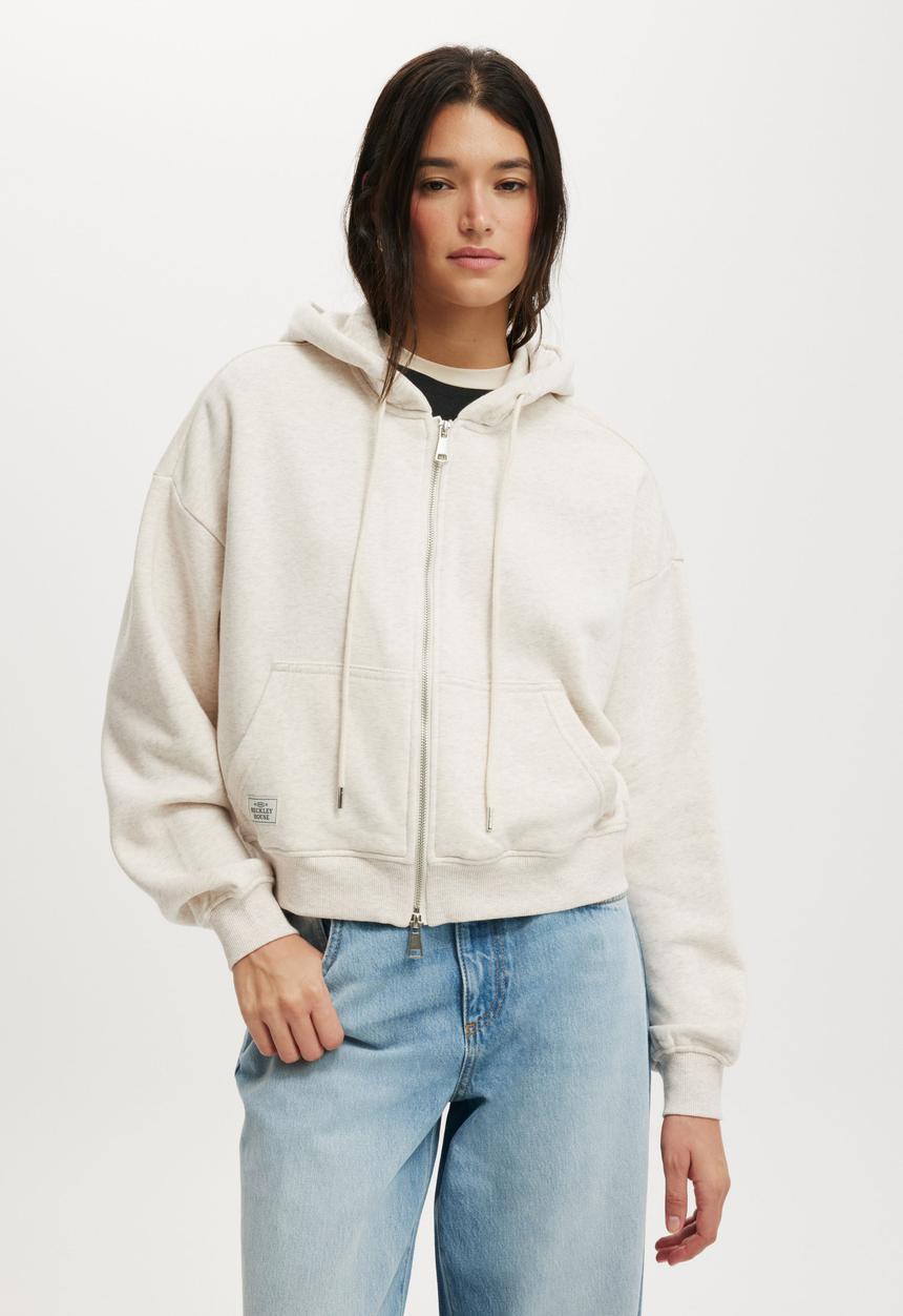 Cotton On - Classic fleece oversized zip through hoodie-oatmeal marle