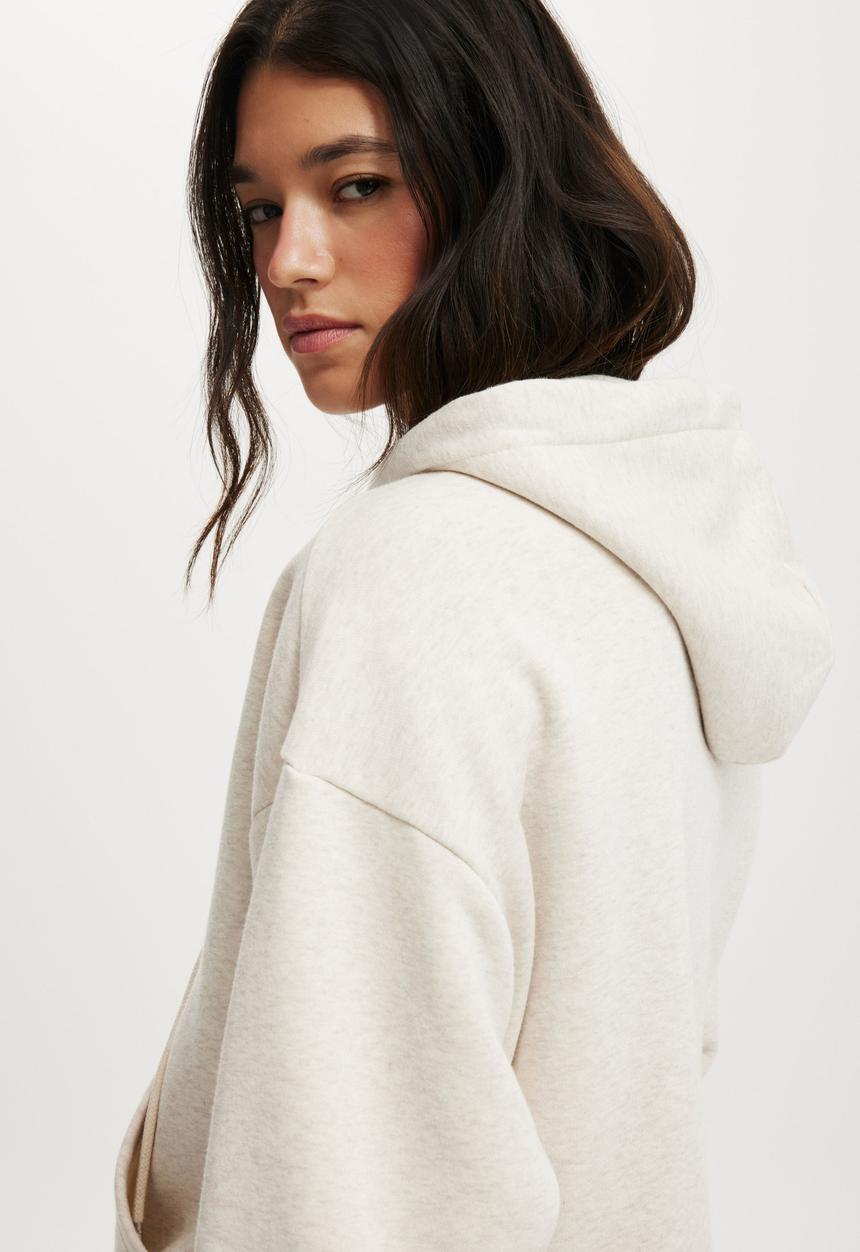 Cotton On - Classic fleece oversized zip through hoodie-oatmeal marle