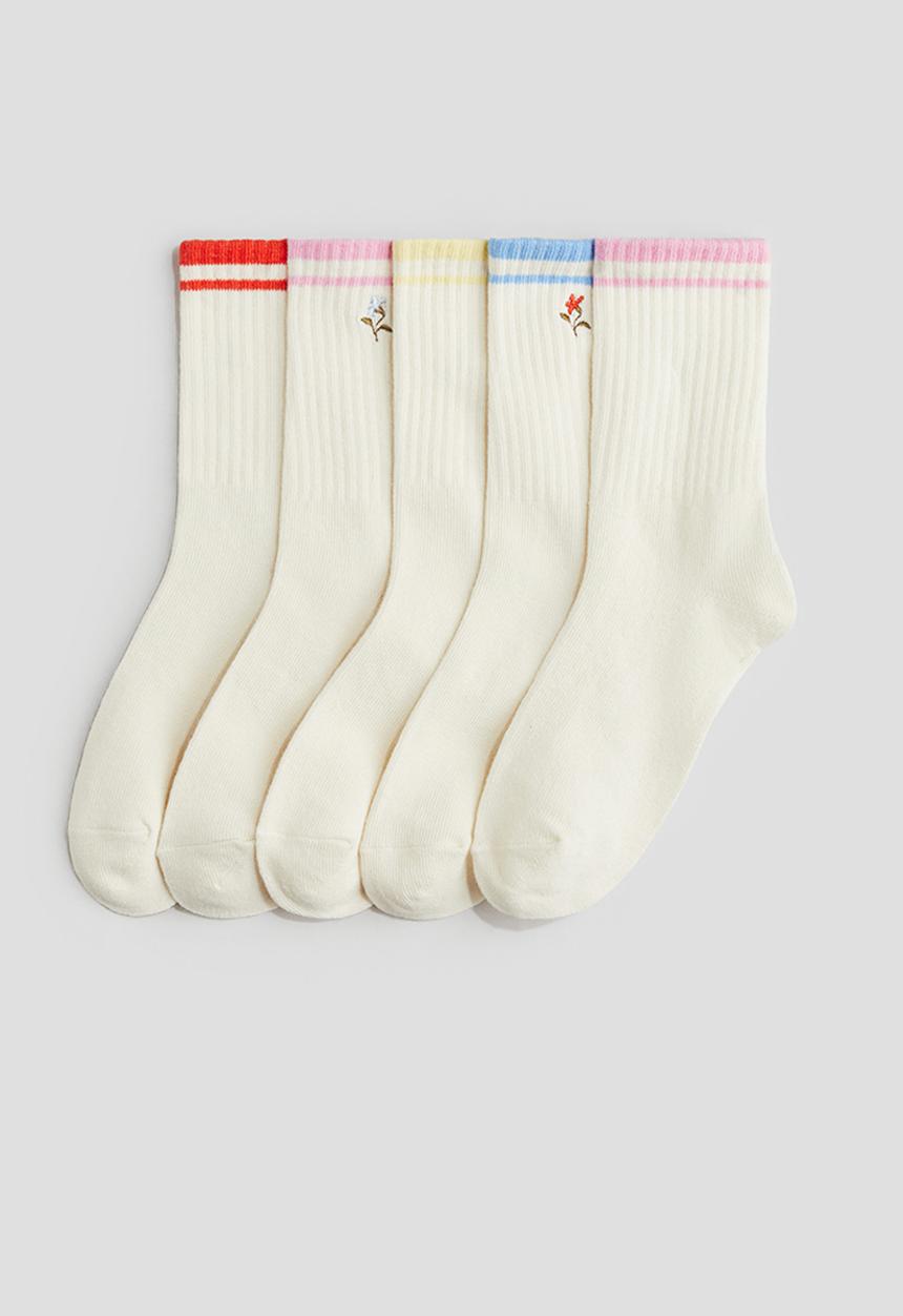 H&M - 5-Pack socks - cream flower