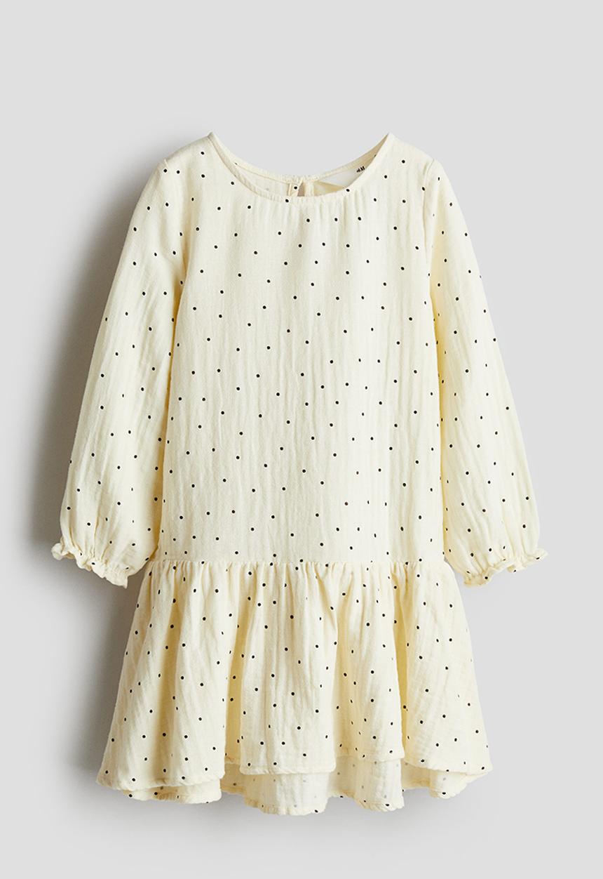 H&M - Cotton muslin dress - light yellow spotted