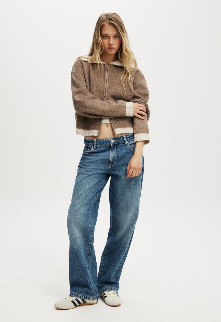 Cotton On - Luxe zip collar knit bomber-mushroom brown