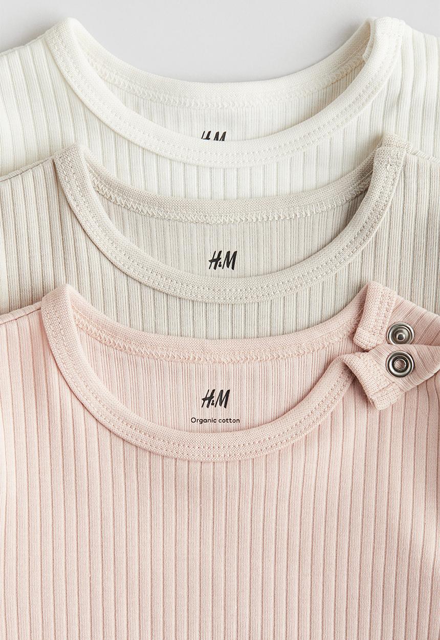 H&M - 3-Pack ribbed cotton bodysuits - light pink light beige