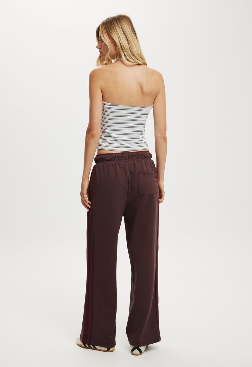 Cotton On - Contrast wide leg sweatpant-chocolate / sour cherry