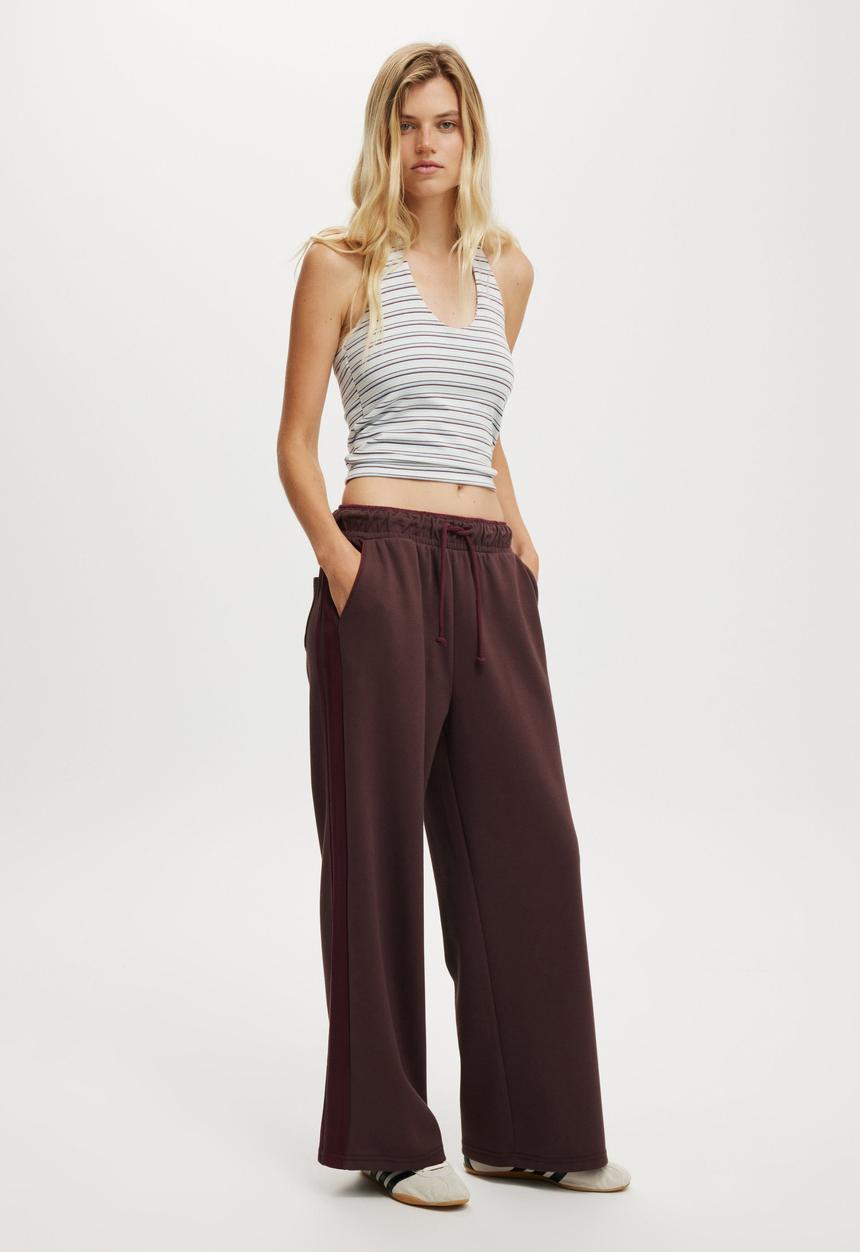 Cotton On - Contrast wide leg sweatpant-chocolate / sour cherry