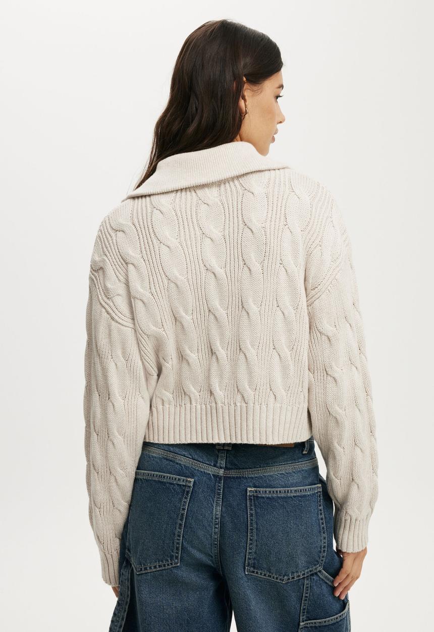 Cotton On - Cotton cable half zip pullover - oatmeal cable