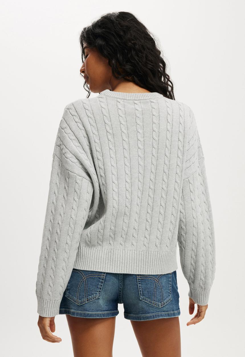 Cotton On - Cotton crew neck pullover - grey marle cable