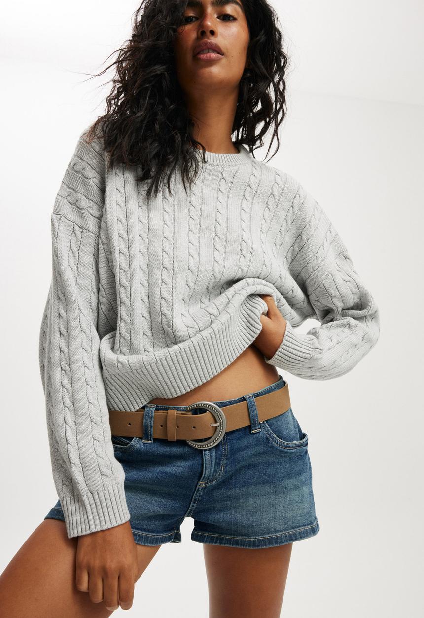 Cotton On - Cotton crew neck pullover - grey marle cable