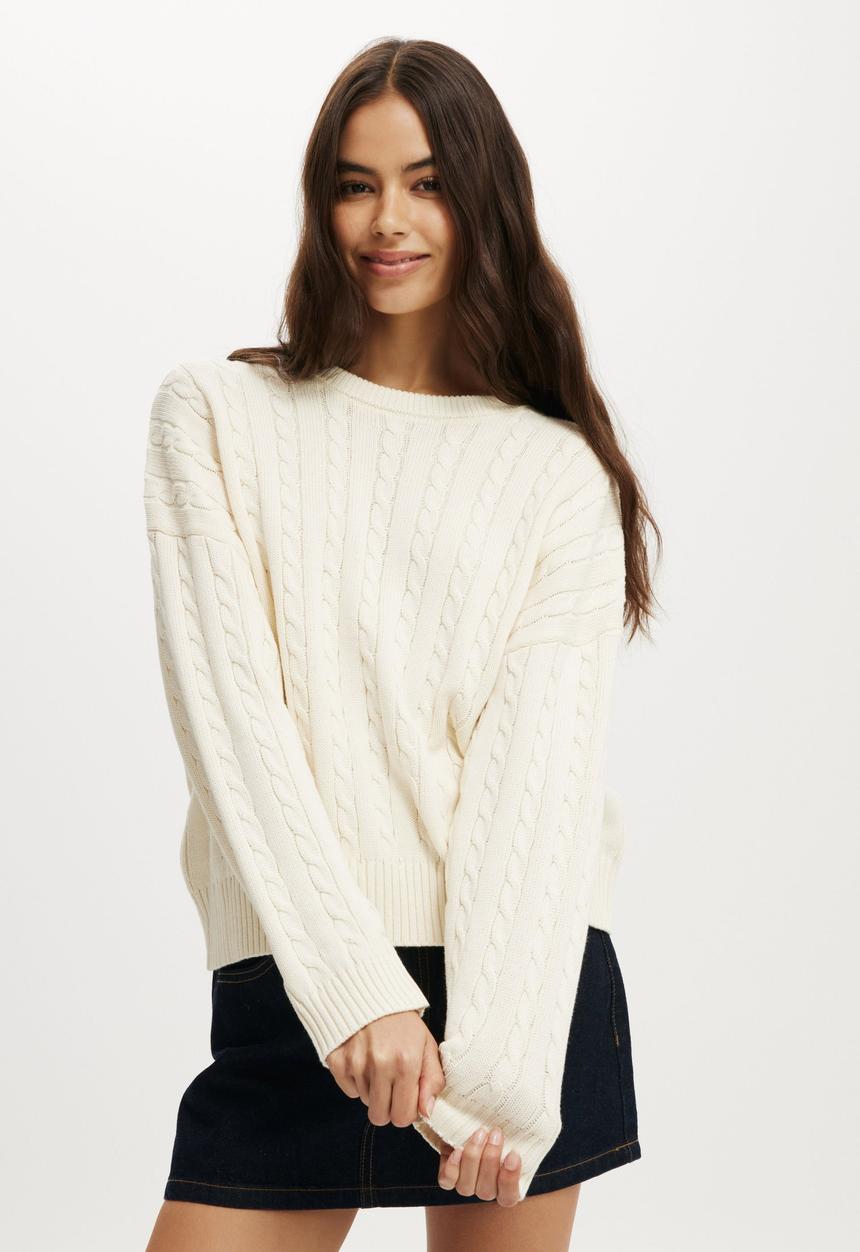 Cotton On - Cotton crew neck pullover-porcelian cable