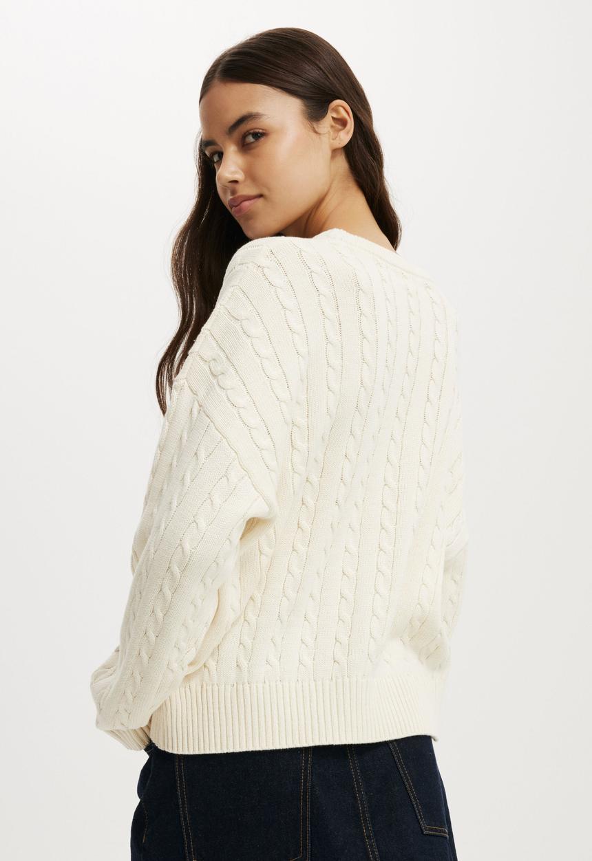 Cotton On - Cotton crew neck pullover-porcelian cable