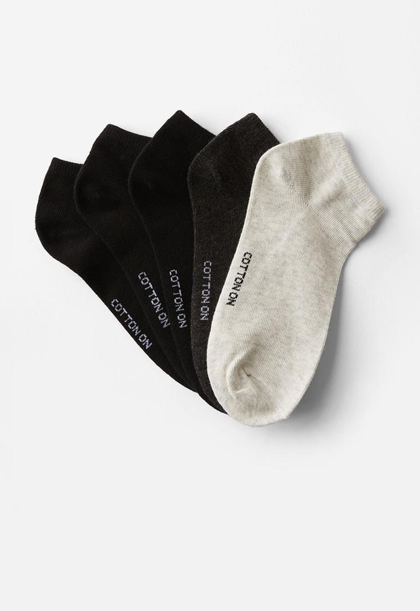 Rubi - 5 Pack Ankle Sock - Black & Grey Mix
