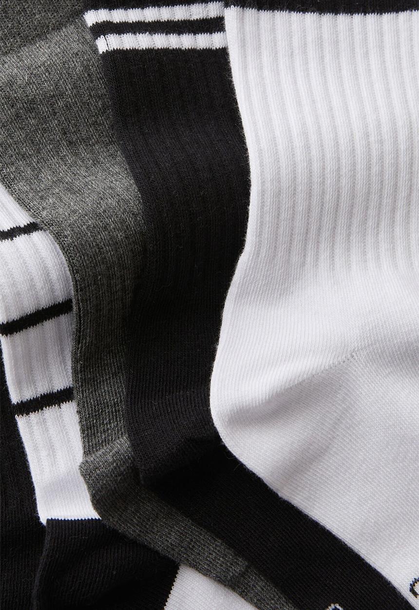 Rubi - 5Pk Crew Sock - Black & White Stripe Mix