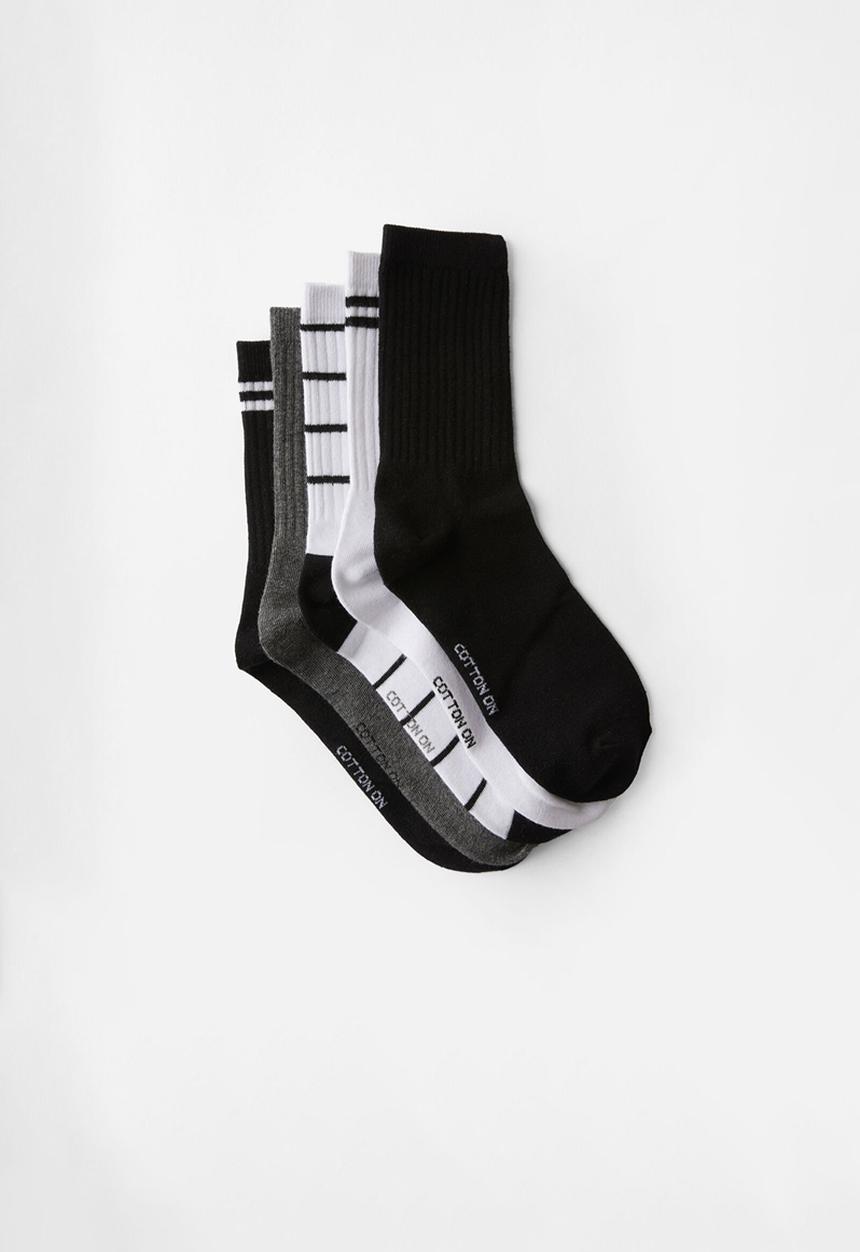 Rubi - 5Pk Crew Sock - Black & White Stripe Mix