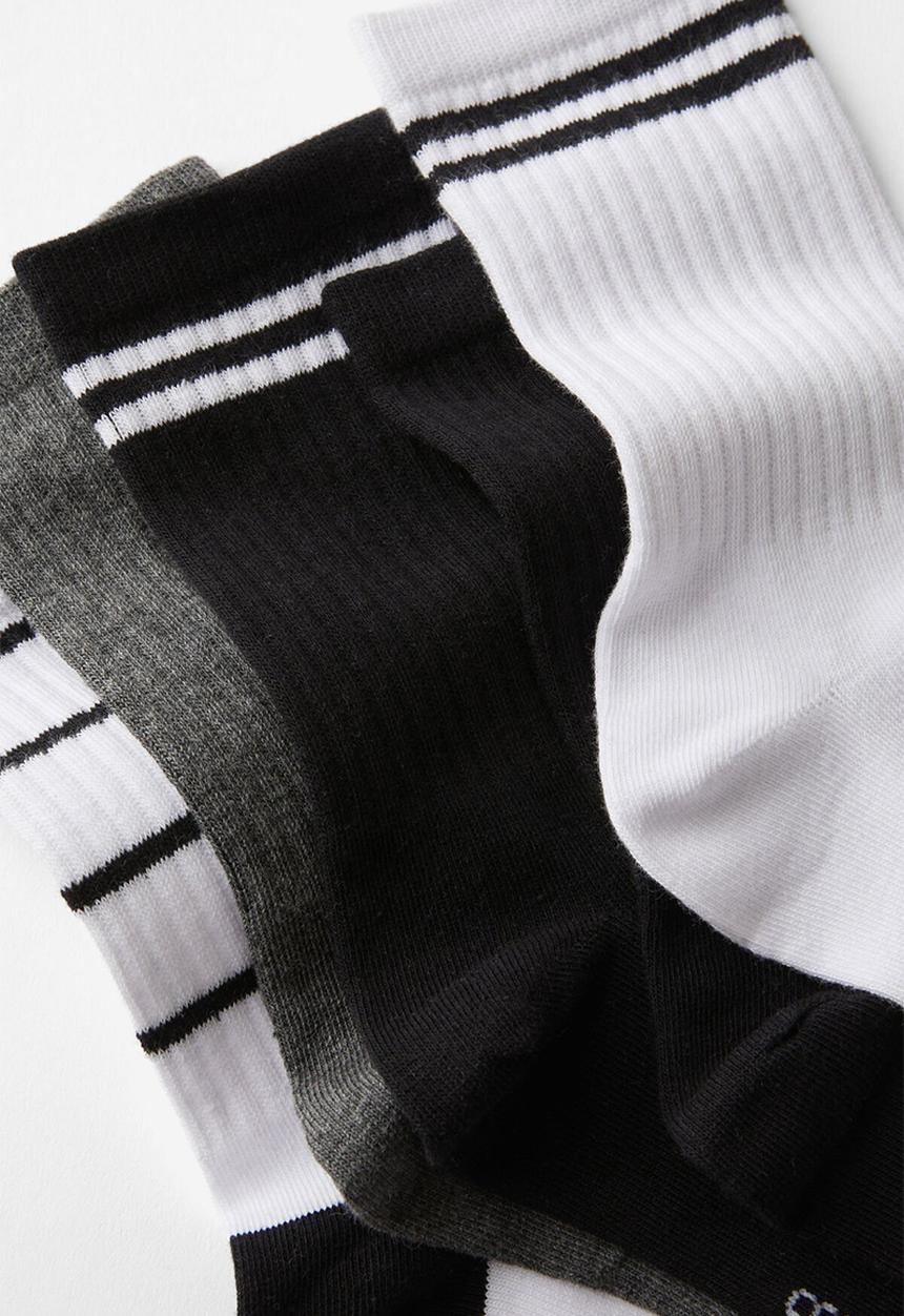 Rubi - 5Pk Crew Sock - Black & White Stripe Mix