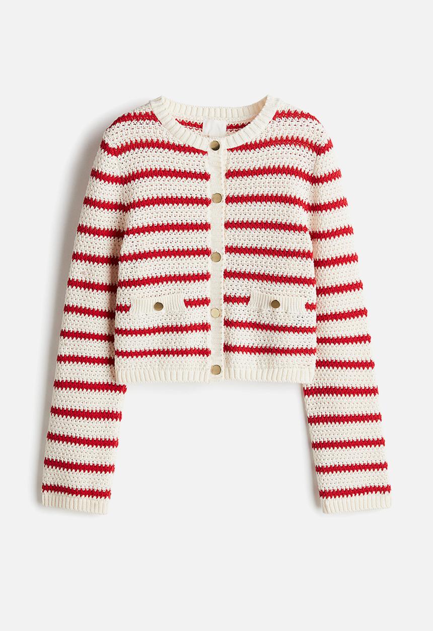 H&M - Textured-knit cardigan - white & red striped