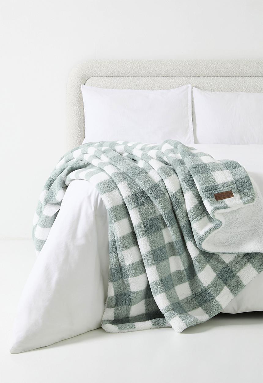 Horrockses - Sherpa Check Throw - Sage