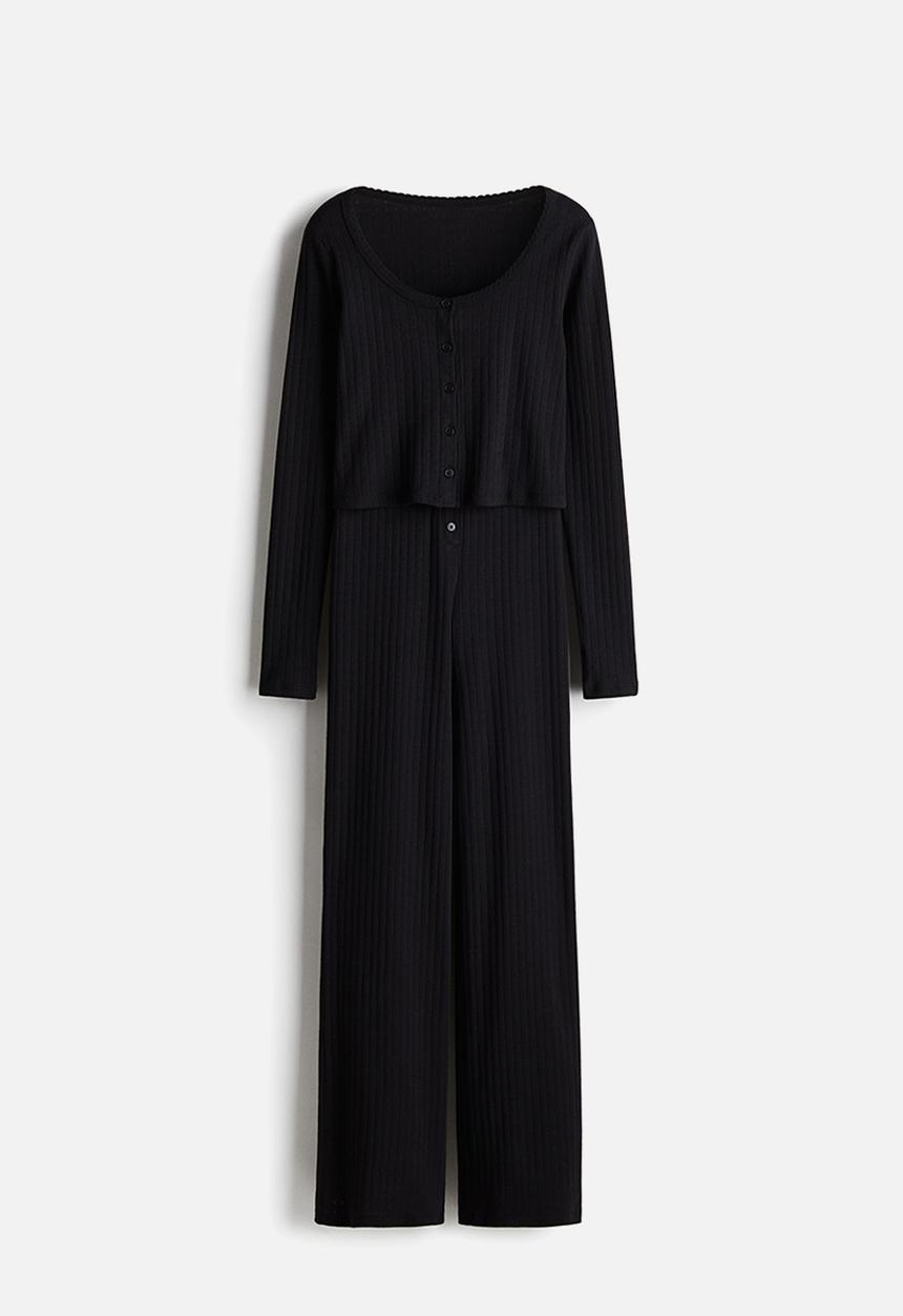 H&M - Pointelle cotton pyjamas - black
