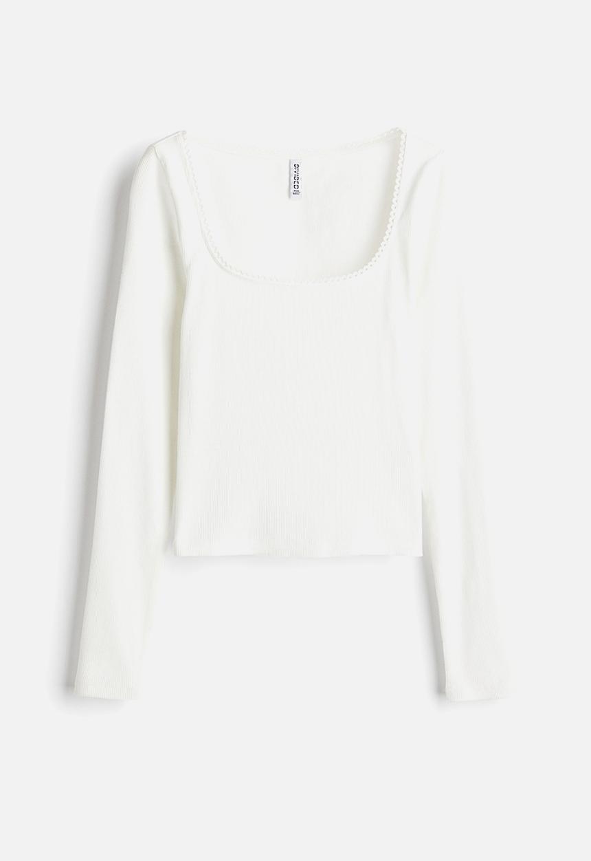 H&M - Picot-trimmed cotton top - cream