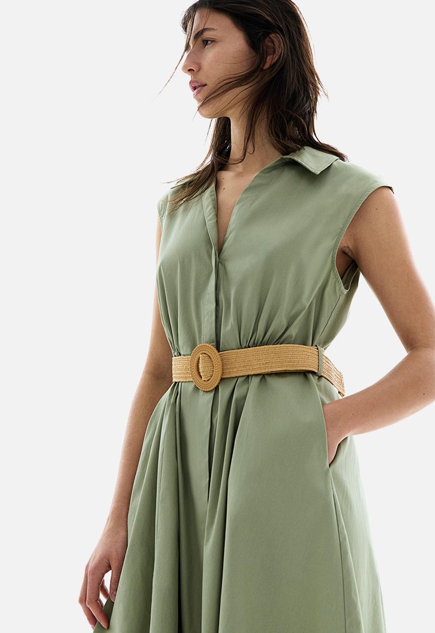 H&M - Belted cotton shirt dress - light khaki green