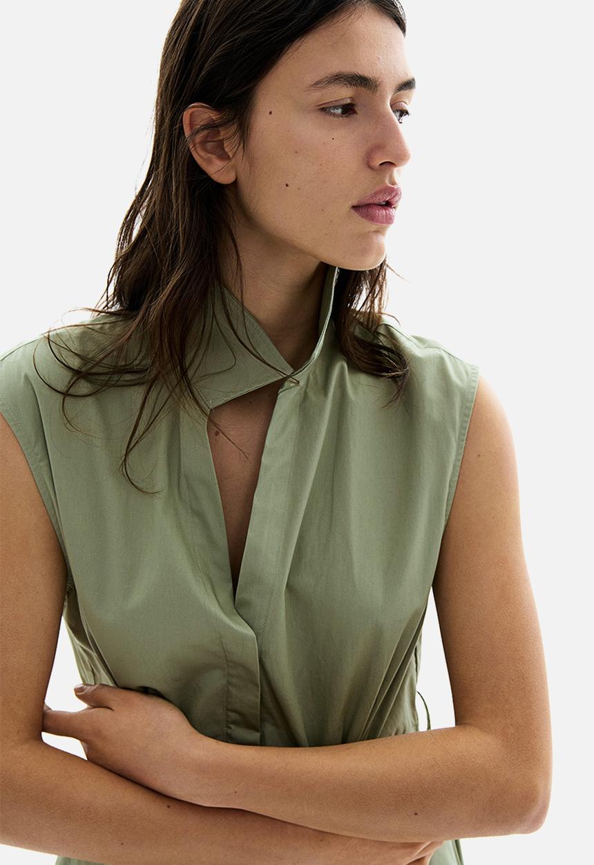 H&M - Belted cotton shirt dress - light khaki green