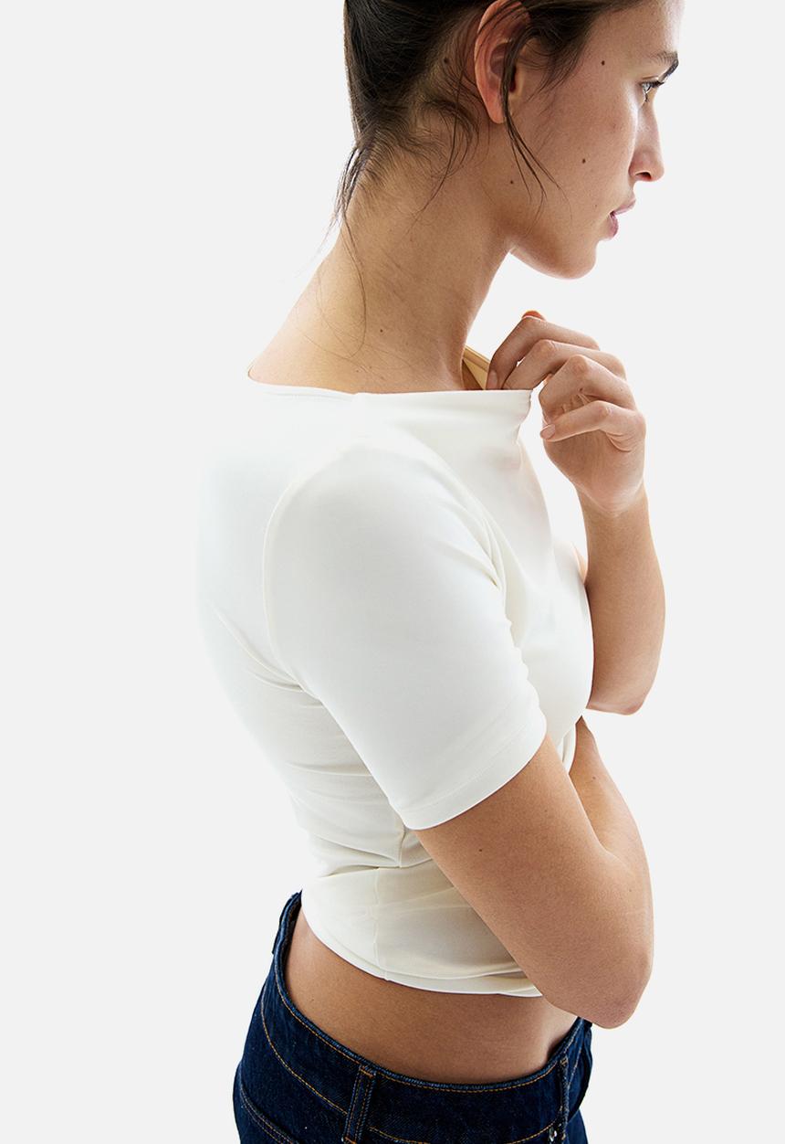 H&M - Boat-neck microfibre top - cream