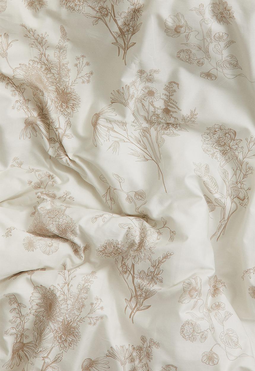 H&M - Cotton sateen double duvet cover set - light beige floral