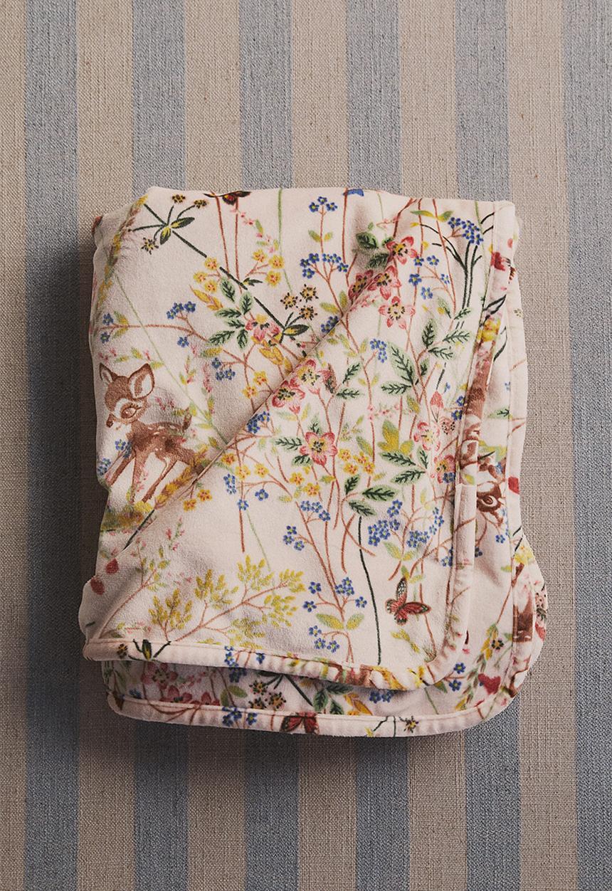H&M - Patterned velour blanket - light beige/bambi