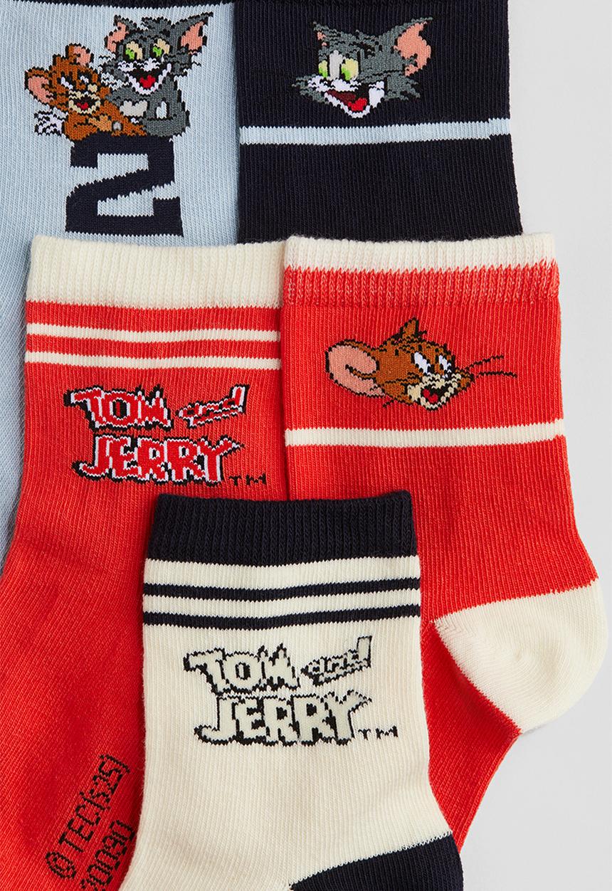 H&M - 5 pack patterned socks - bright red tom and jerry