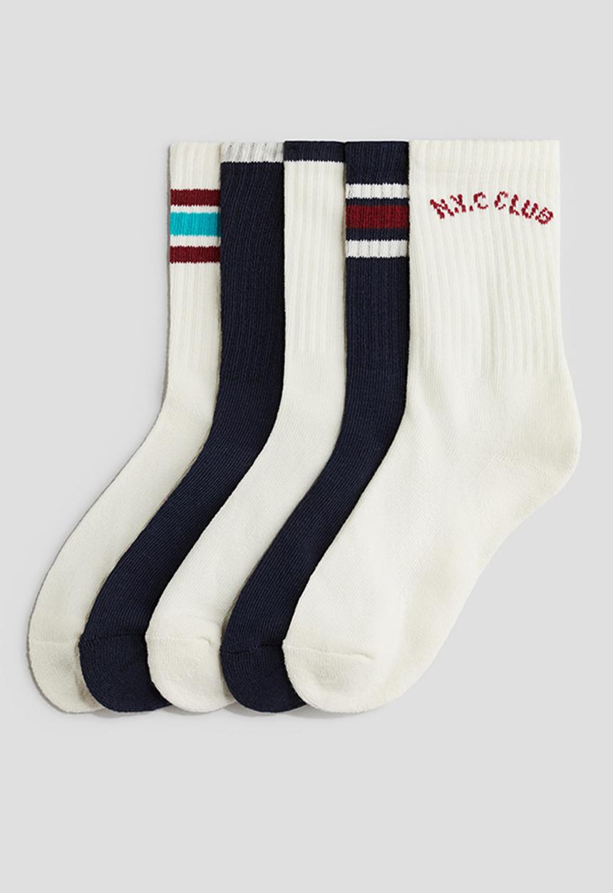 H&M - 5 pack ribbed terry socks - navy blue & white
