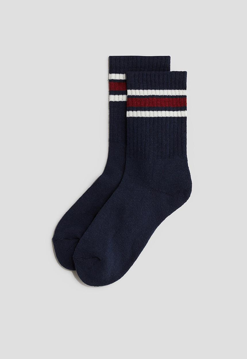 H&M - 5 pack ribbed terry socks - navy blue & white