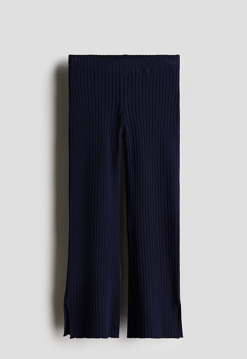 H&M - Flared rib-knit trousers - navy blue