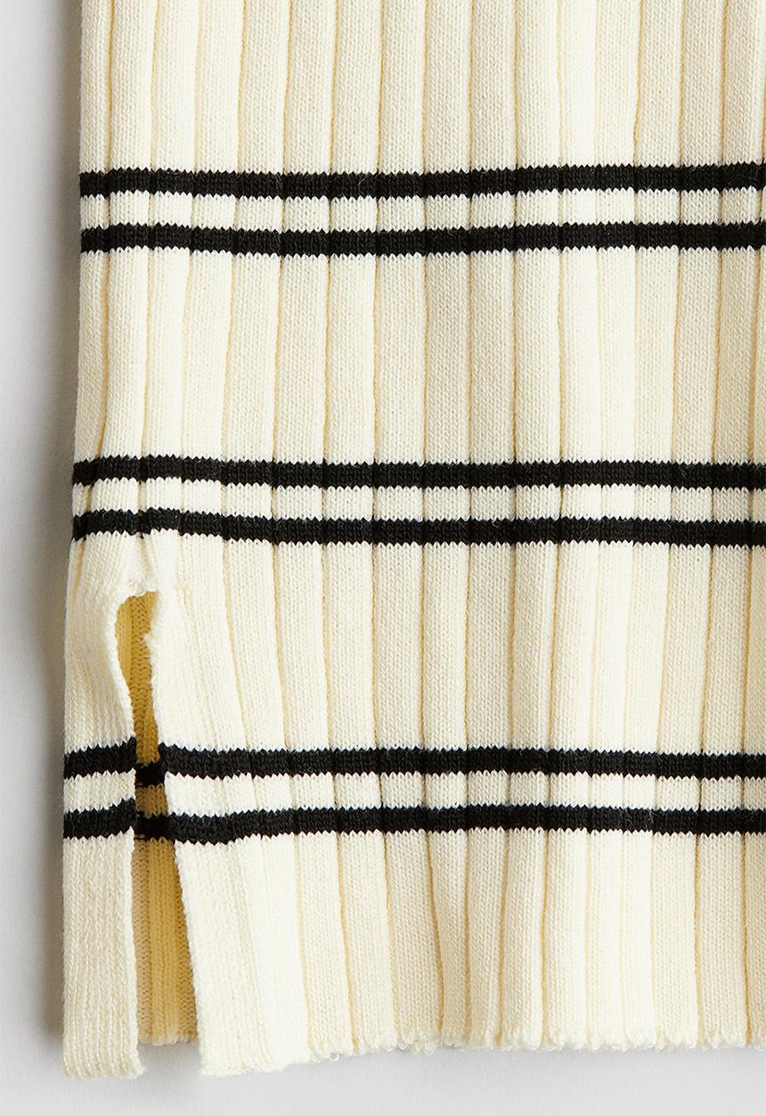 H&M - Flared rib-knit trousers - light yellow striped