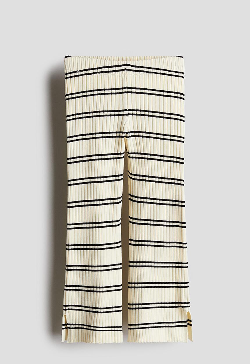 H&M - Flared rib-knit trousers - light yellow striped