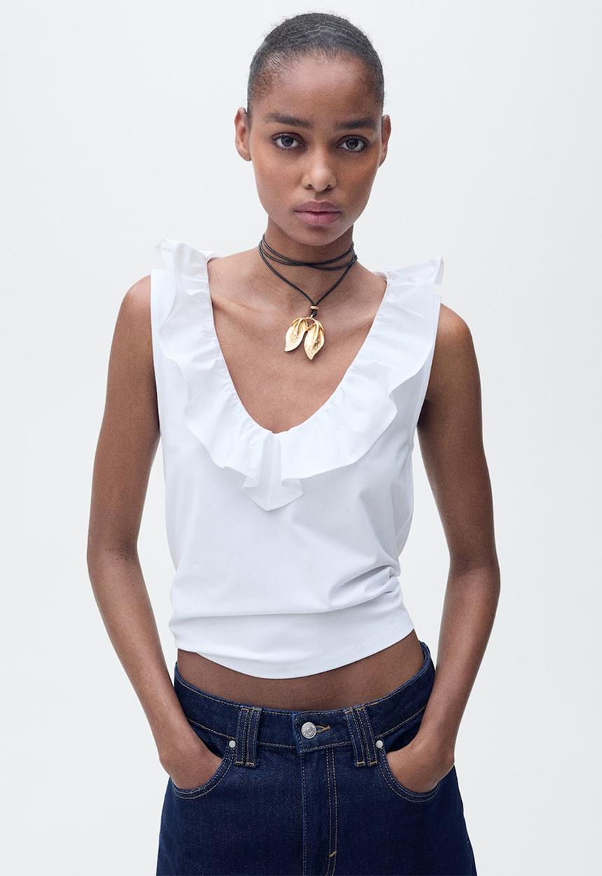 MANGO - Top Volant - White