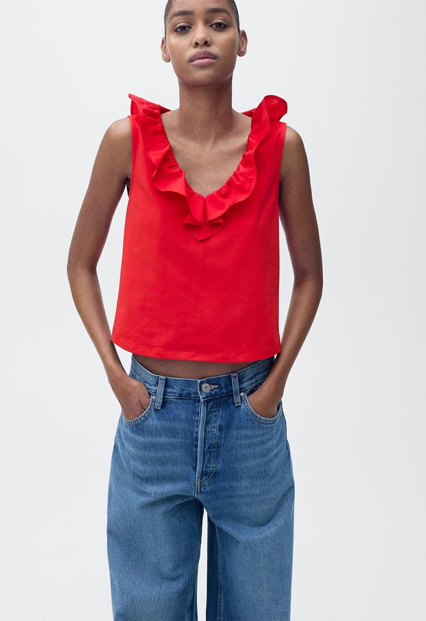 MANGO - Top Volant - Red
