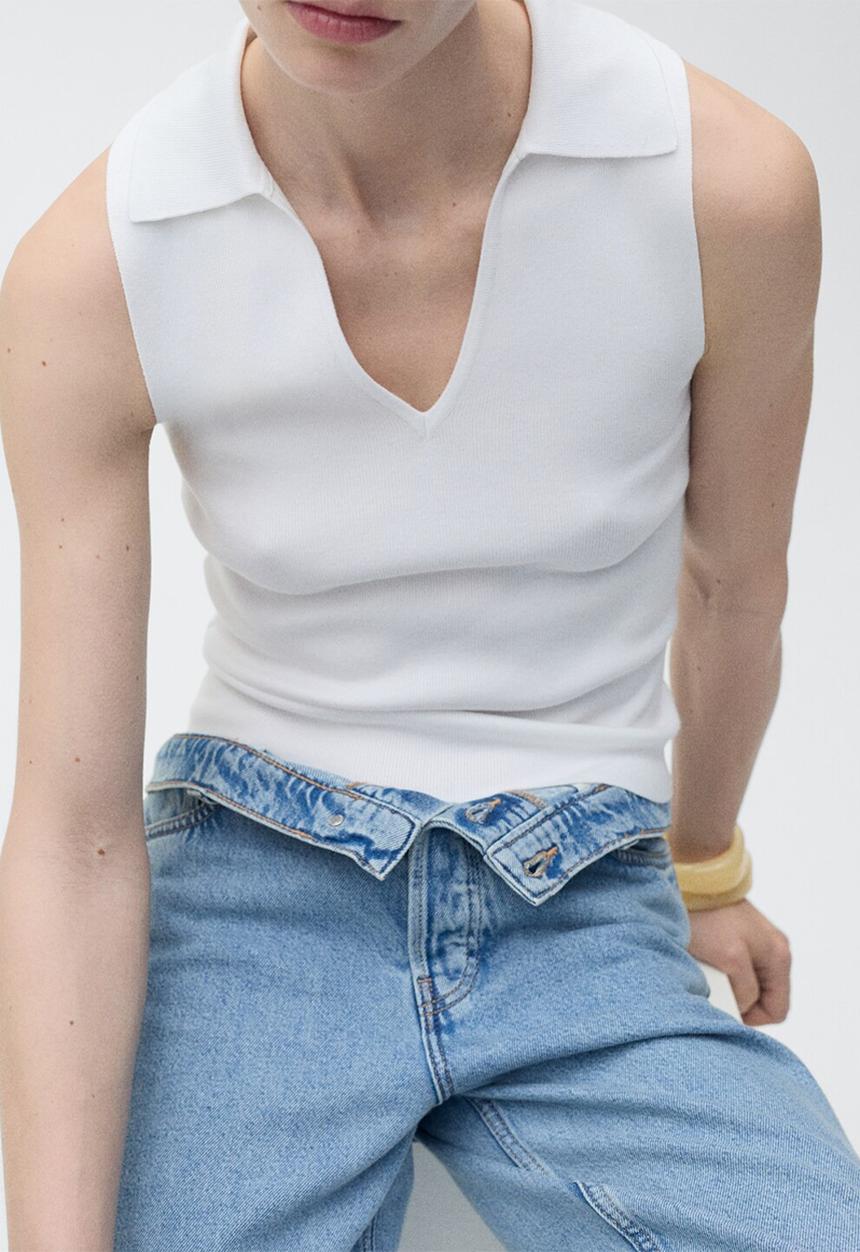 MANGO - Top Moiso - Light Beige