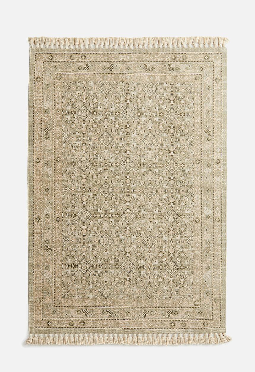H&M - Fringed patterned rug - light dusty green patterned