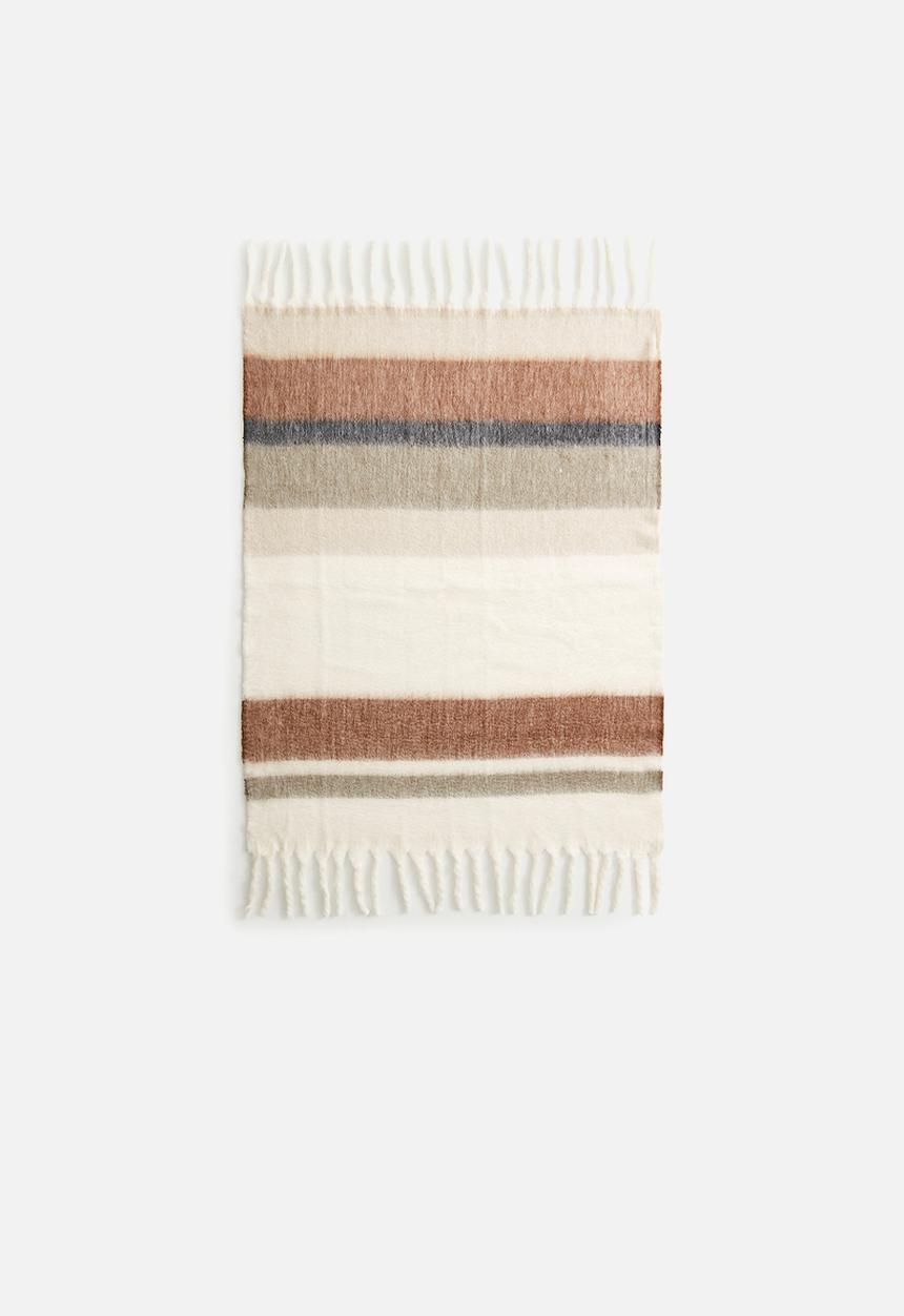 H&M - Patterned wool-blend blanket - brown striped