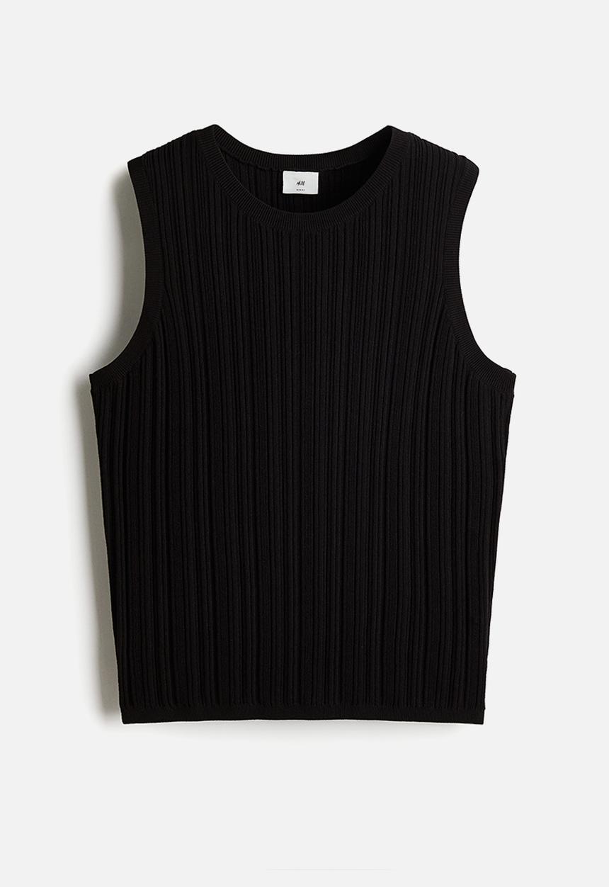 H&M - Slim fit ribbed vest top - black