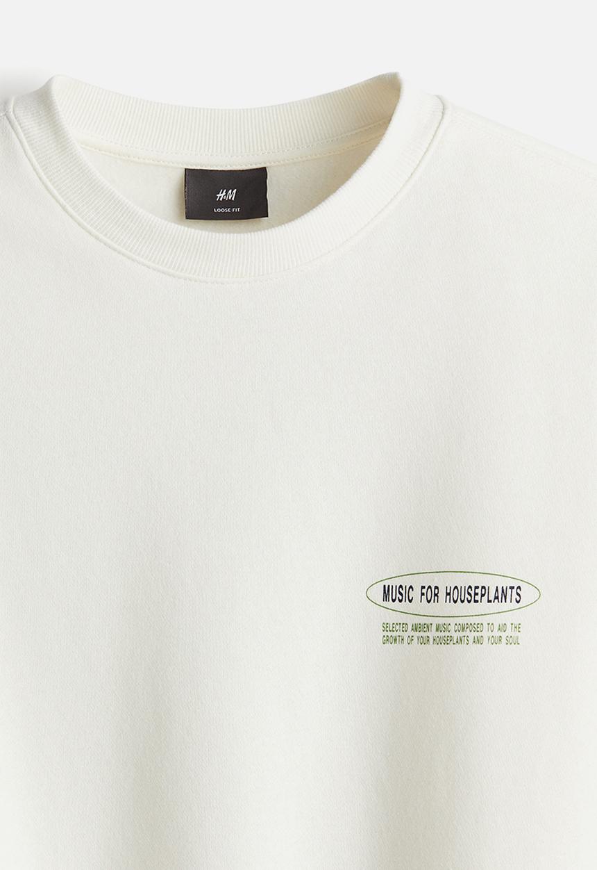 H&M - Loose fit printed sweatshirt - white plants