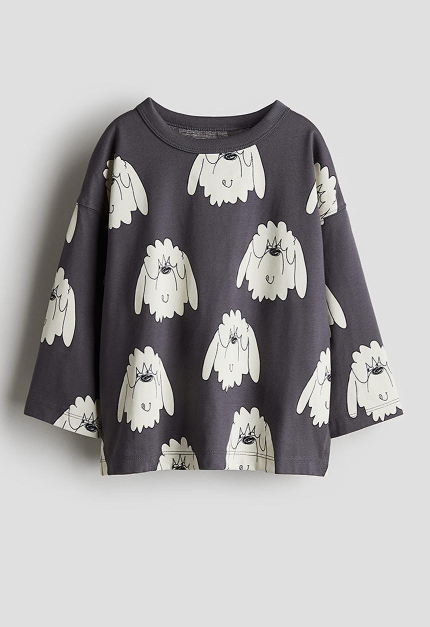 H&M - Long-sleeved jersey top - dark grey dogs