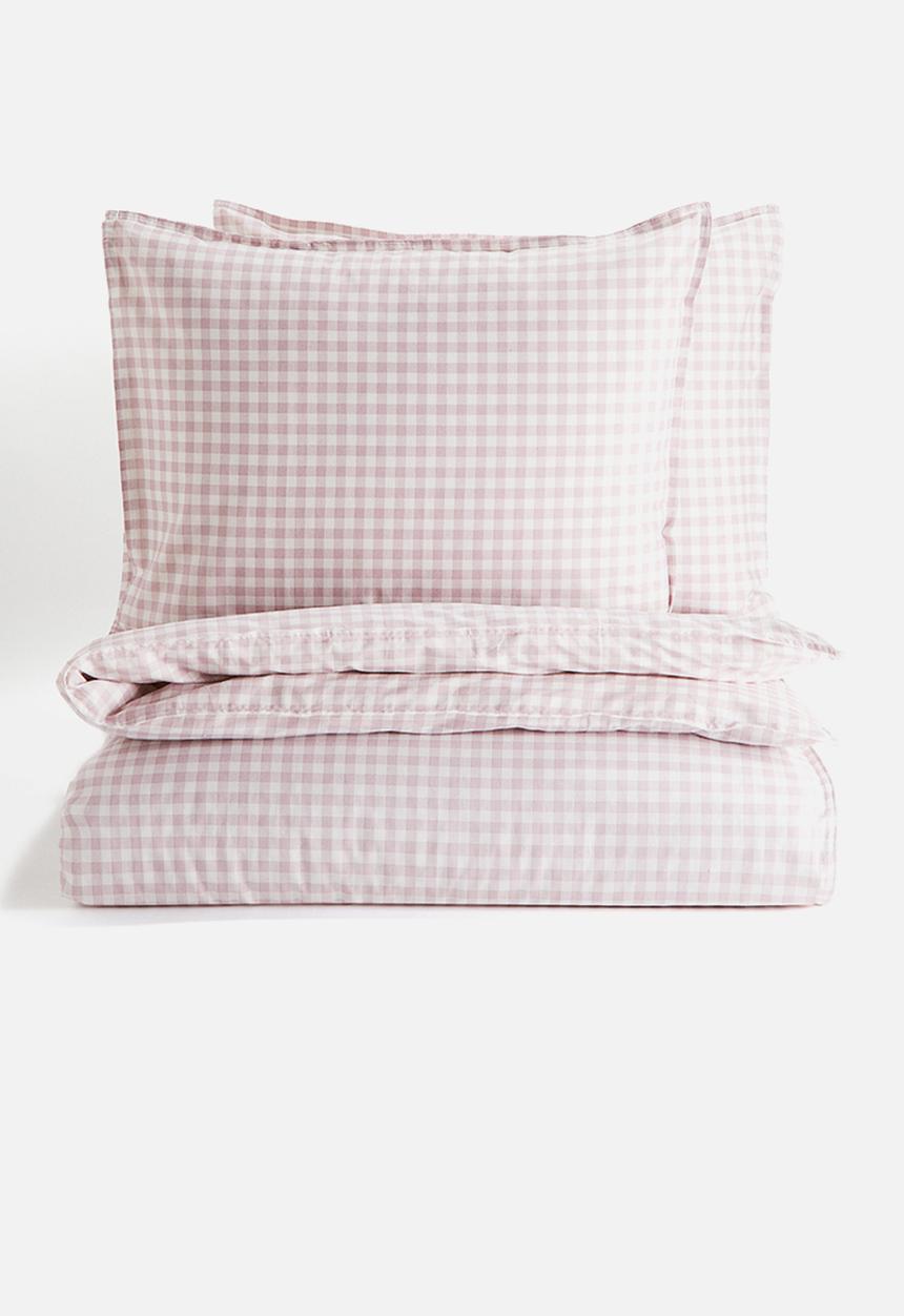 H&M - Patterned double/king size duvet cover set - pink gingham check