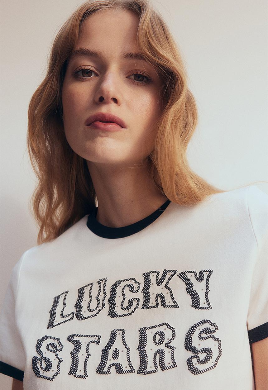 H&M - Printed t-shirt - cream lucky stars