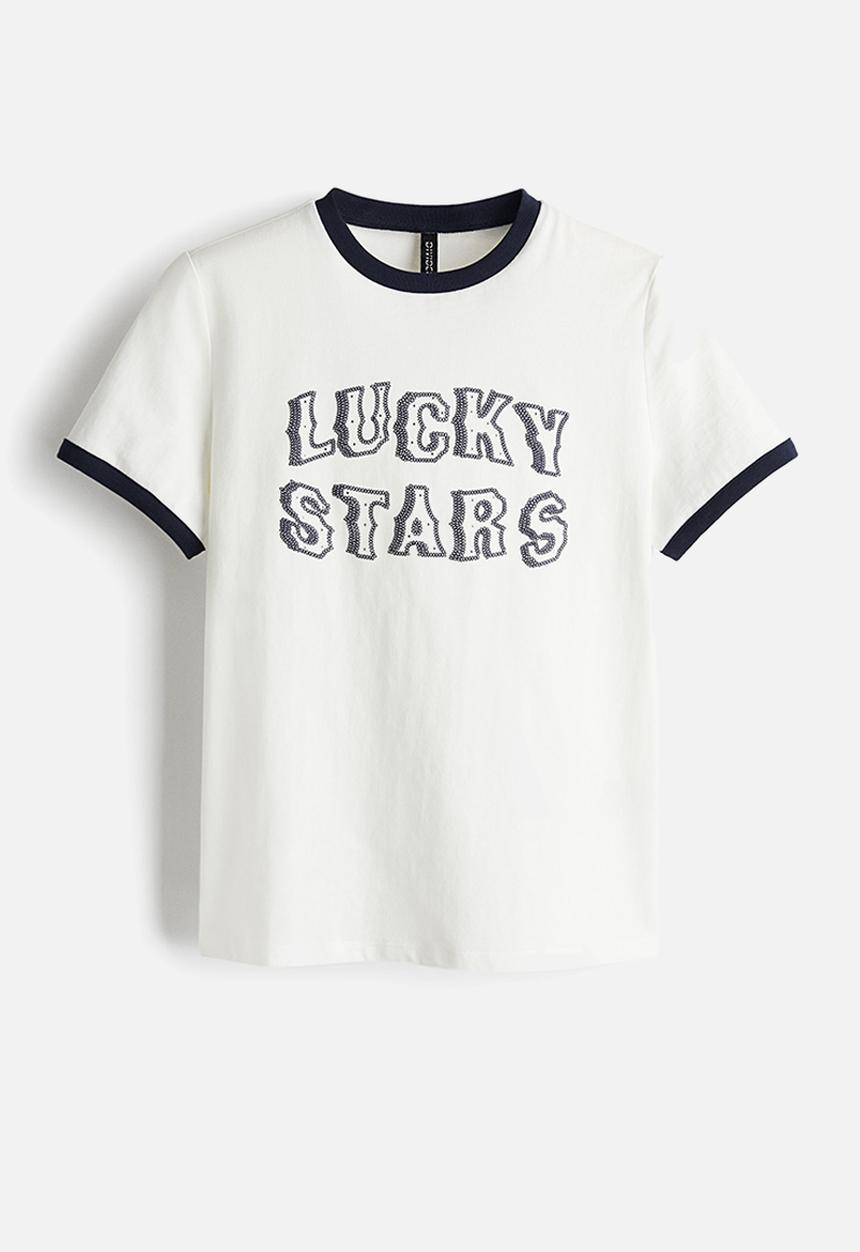 H&M - Printed t-shirt - cream lucky stars
