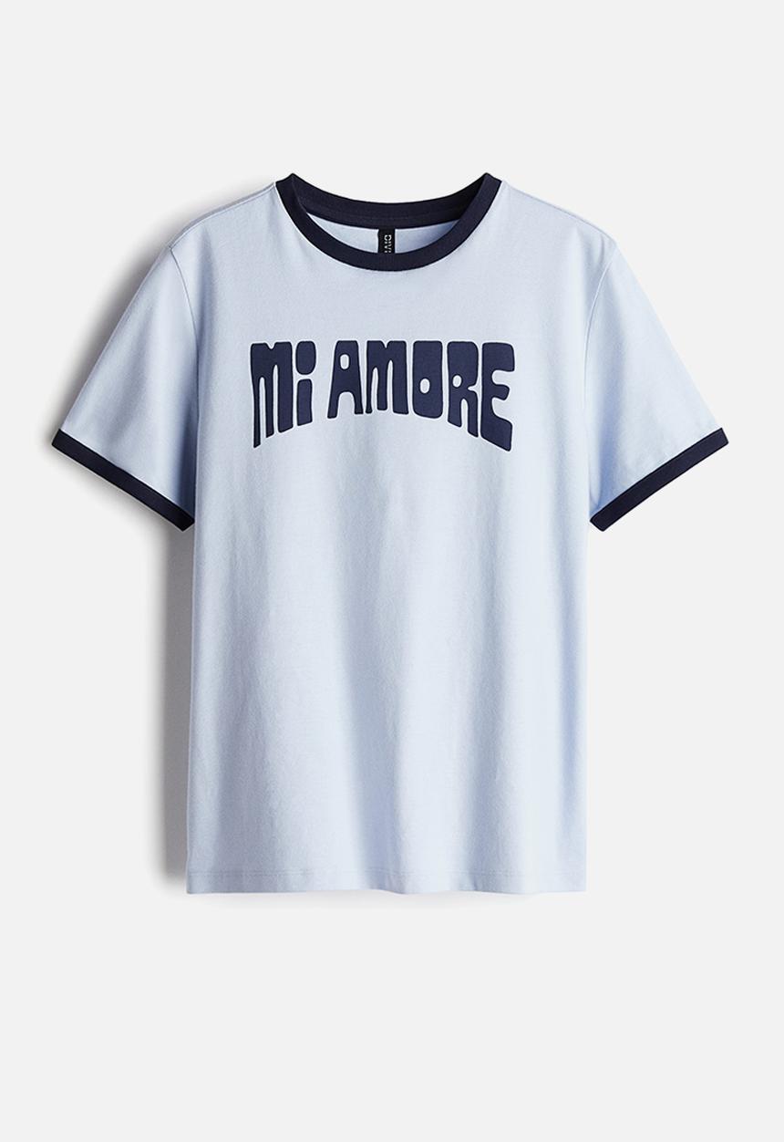 H&M - Printed t-shirt - light blue mi amore